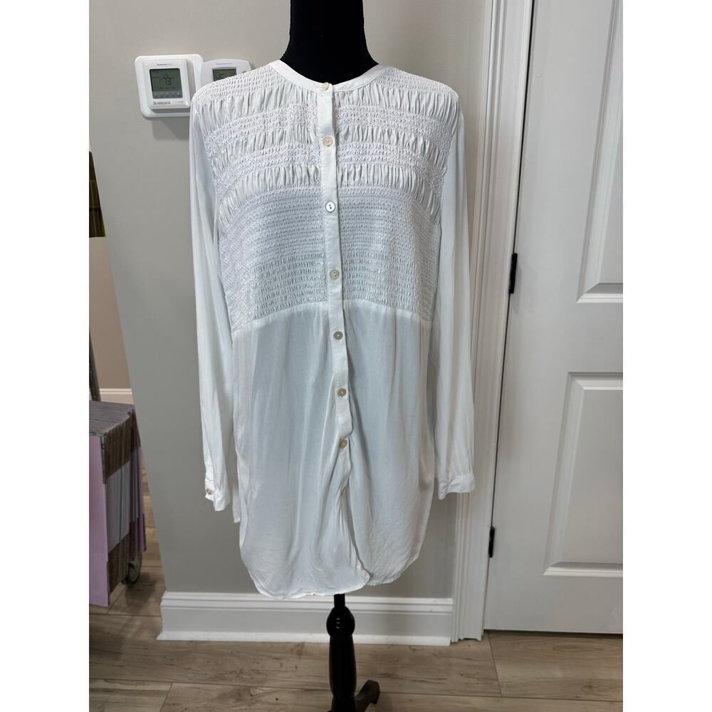 J. Jill Tunic Top Shirt Lightweight Crisp Rayon Summer Career Smocked Medium